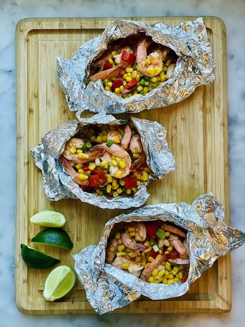 Lime-Butter Grilled Shrimp, Corn and Pepper Packets-image