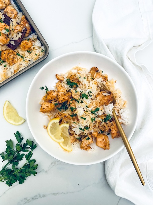 Chicken Souvlaki + Rice.