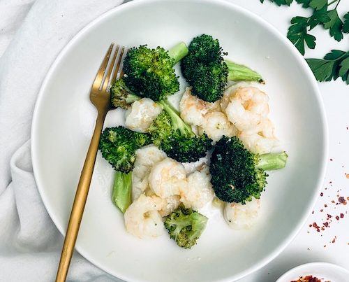 Sheet Pan Shrimp Scampi + Broccoli.