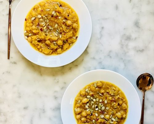curried butternut squash and chickpea stew.