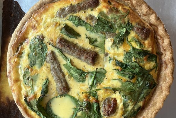 Sausage spinach quiche.