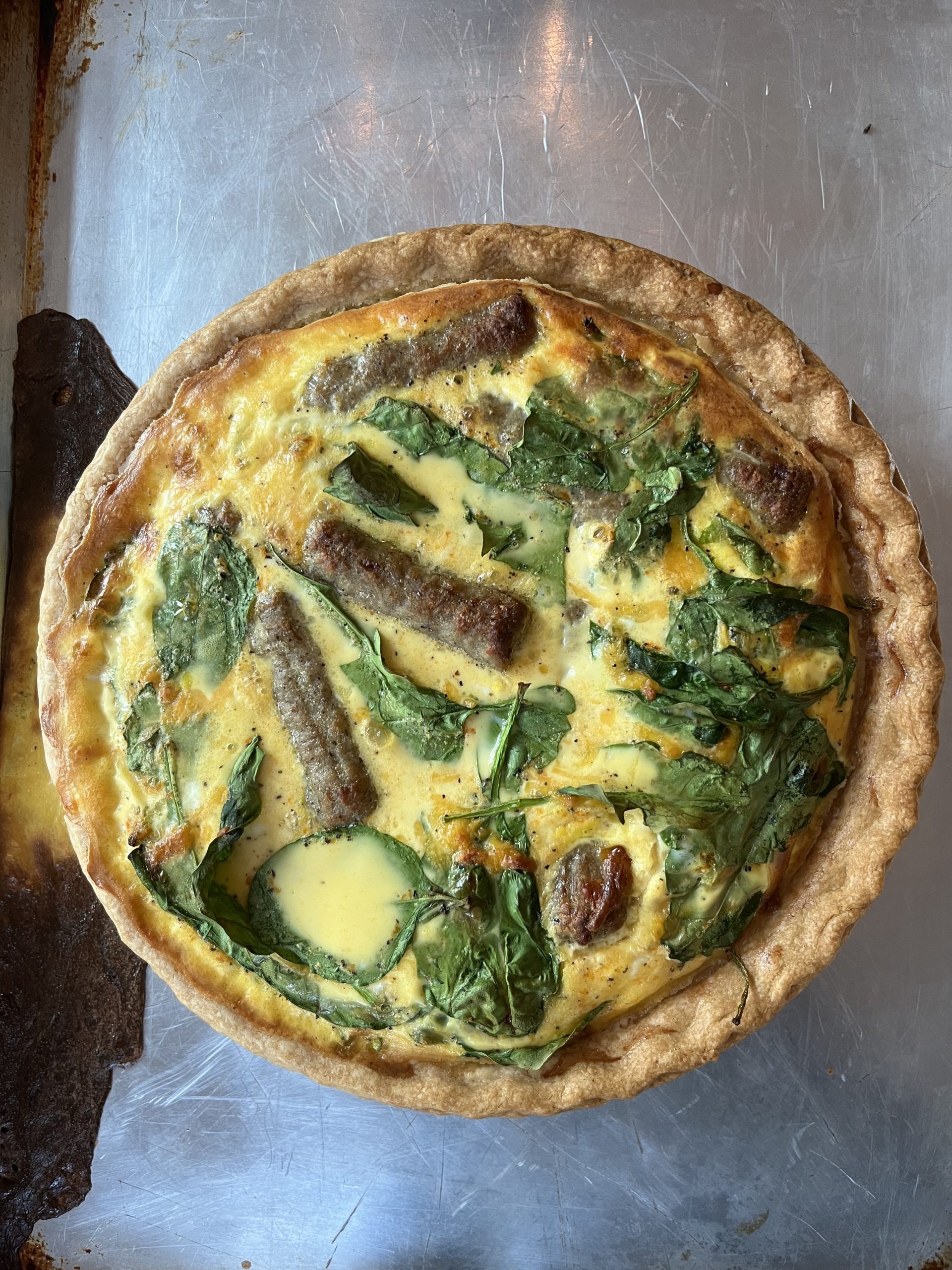 Sausage spinach quiche.