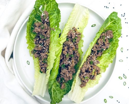 Asian ground beef in lettuce cups.