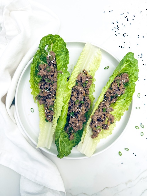 Asian ground beef in lettuce cups.