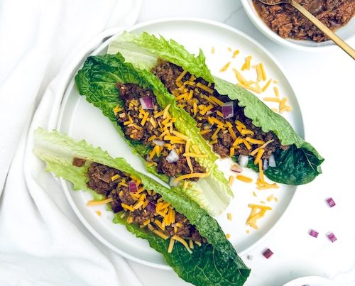 Taco bean lettuce wraps.