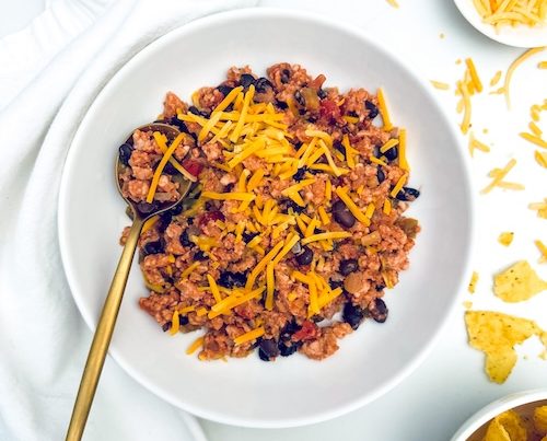 Taco bean skillet meal in a bowl.