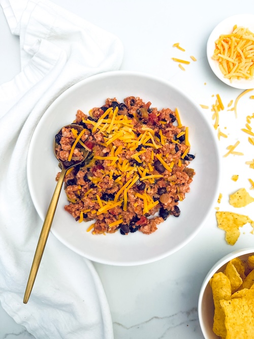 Taco bean skillet meal in a bowl.