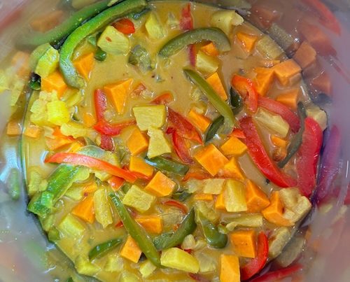 Vegetarian pineapple curry in an instant pot.