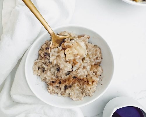 A small bowl of apple brown sugar oatmeal.