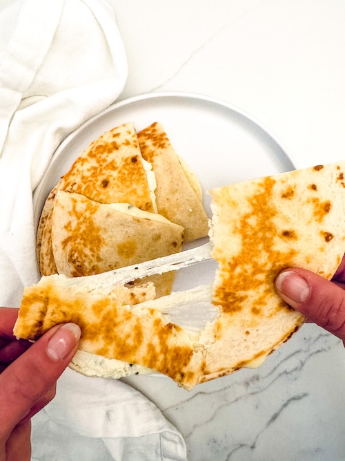 Grilled cheese quesadilla on a plate.