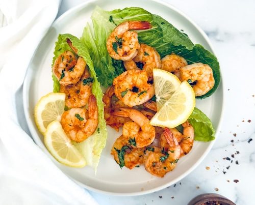 Cajun grilled shrimp in lettuce wraps.