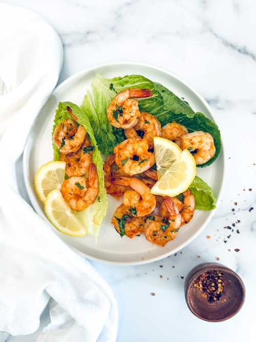 Cajun grilled shrimp in lettuce wraps.