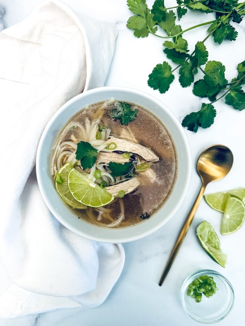 Bowl of instant pot chicken pho.