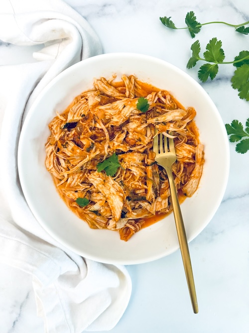 Shredded chicken ropa vieja in a bowl.