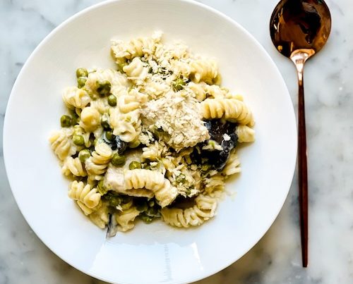 Turkey tetrazzini in a bowl.