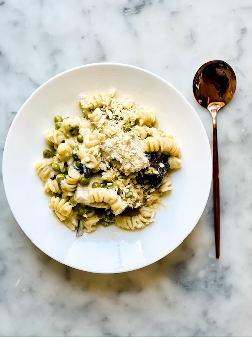 Turkey tetrazzini in a bowl.