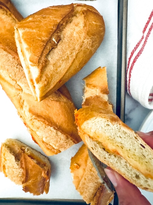 Garlic bread pizza slices.