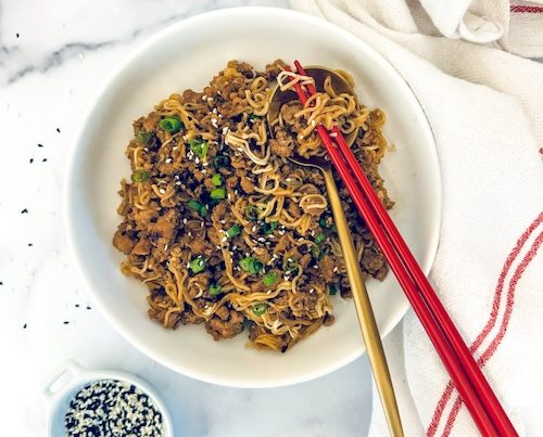 Ramen stir fry in a bowl.