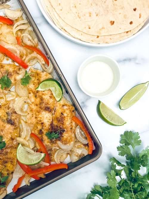Sheet pan fish tacos.