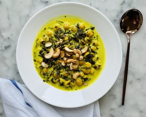 Coconut turmeric chickpeas in a bowl.