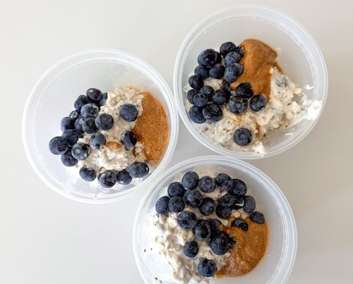 Overnight oats in small containers.