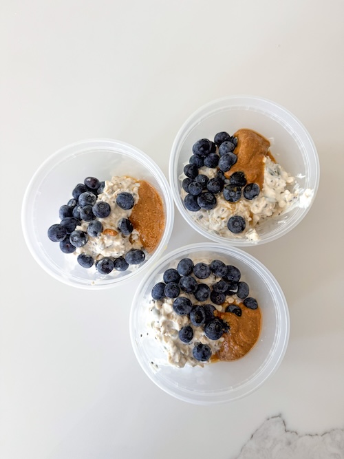 Overnight oats in small containers.