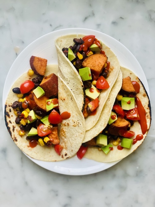 Sweet potato black bean tacos.