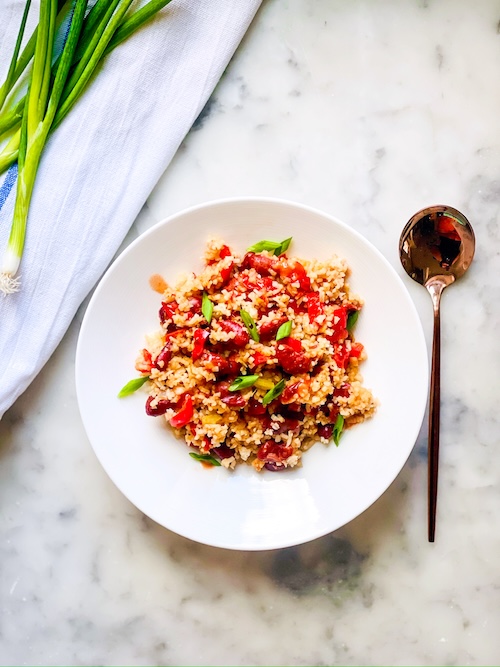 Cajun red beans and rice in a bowl.