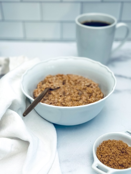 A bowl of banana bread oatmeal.