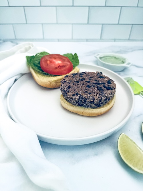 Black bean quinoa burger on a bun.