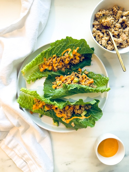 Bang bang chicken in lettuce wraps.