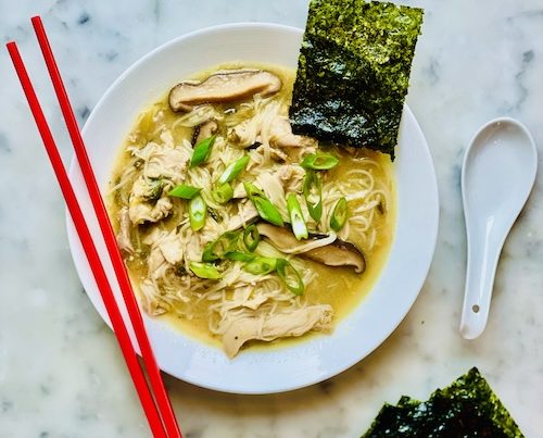 Miso ramen soup in a bowl.