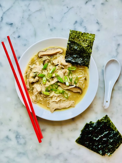 Miso ramen soup in a bowl.