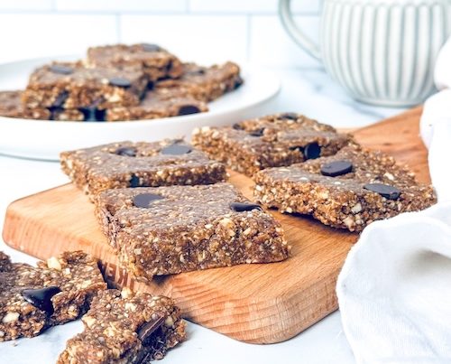 Chai breakfast bars on a cutting board.
