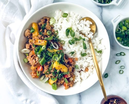 Ginger pineapple chicken with rice.