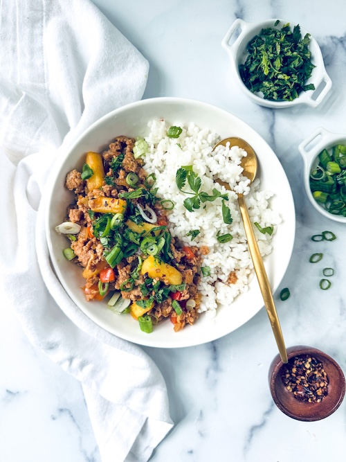 Ginger pineapple chicken with rice.