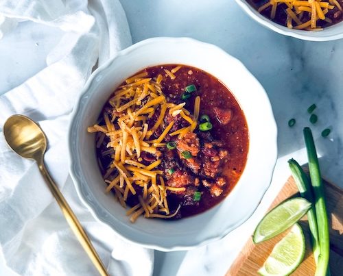 A bowl of turkey chili.