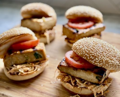 Tofu burgers on buns.