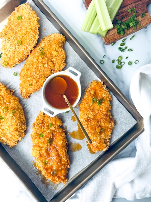 Cornflake crusted baked chicken.