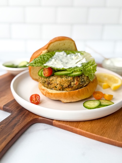Vegan chickpea burger on a bun.