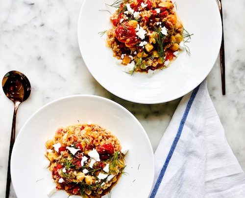 Mediterranean inspired farro bowls.