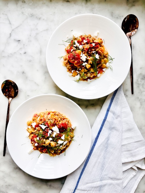 Mediterranean inspired farro bowls.