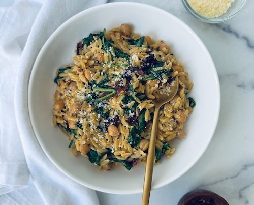 Marry me chickpeas and spinach in orzo.
