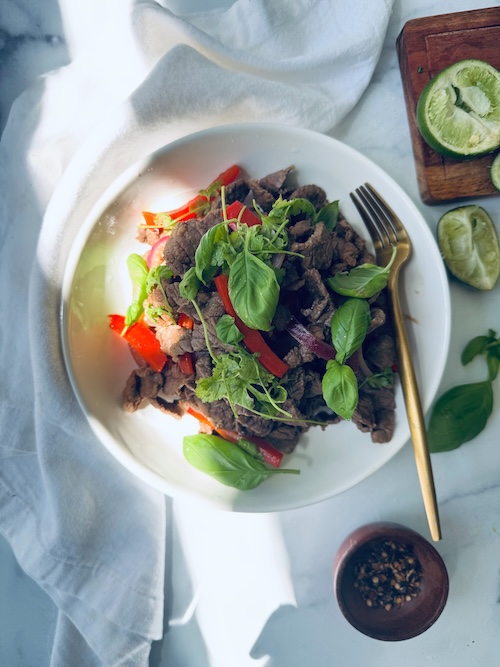 Thai beef stir fry with basil.