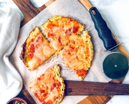 Individual cauliflower pizza crust.