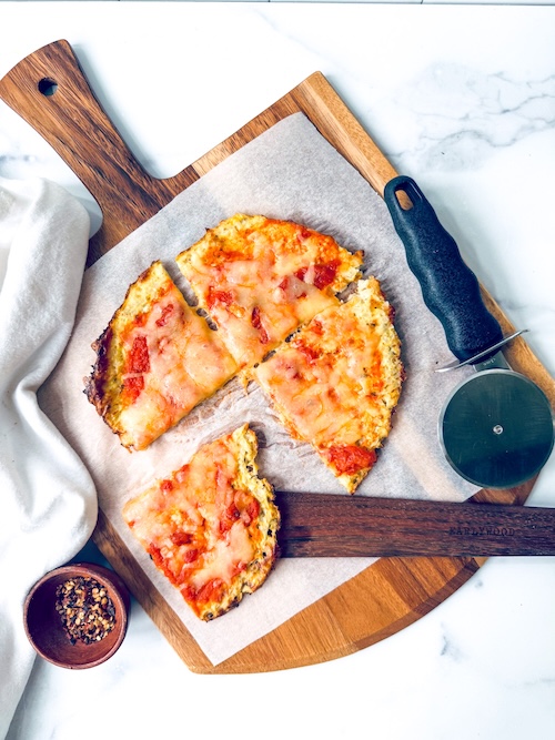 Individual cauliflower pizza crust.