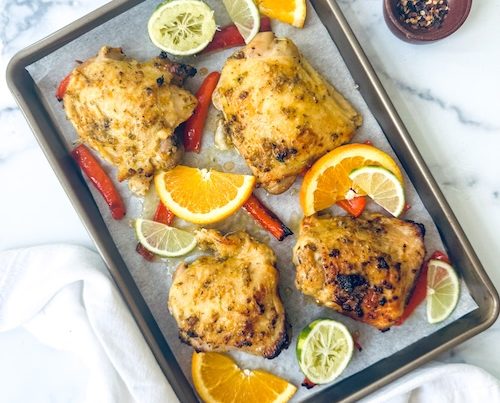 Sheet pan cuban chicken with citrus.