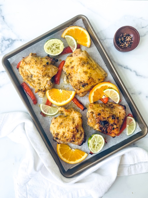 Sheet pan cuban chicken with citrus.