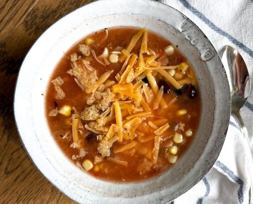 Bowl of chicken tortilla soup.