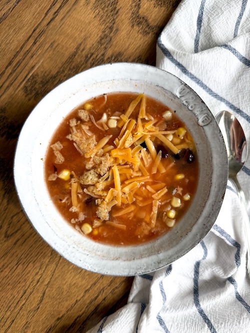 Bowl of chicken tortilla soup.